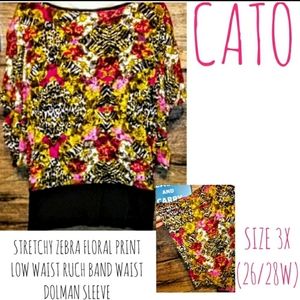 Cato Top Size 26/28W Dolman Floral Zebra Print